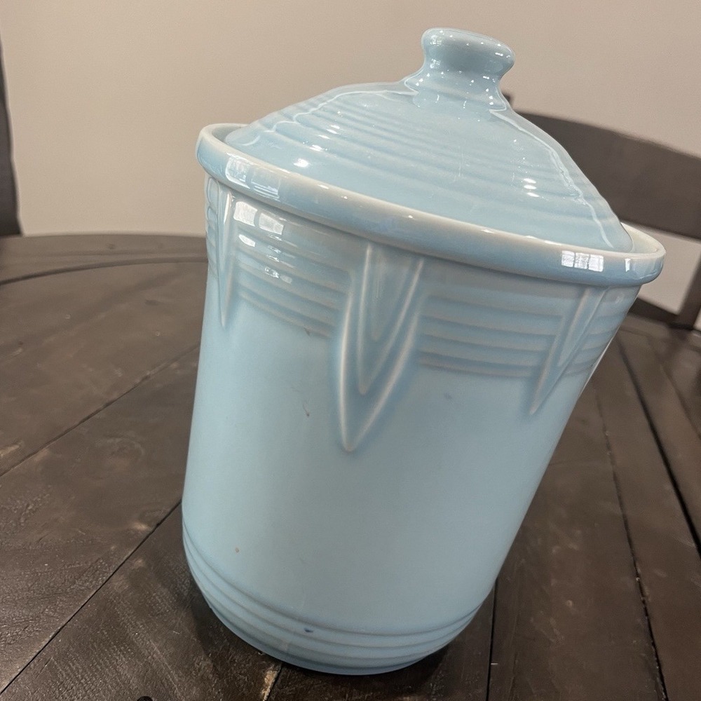 Fiestaware NEW Medium Sky Blue chevron 2 quart Canister‎ w/ lid Fiesta
